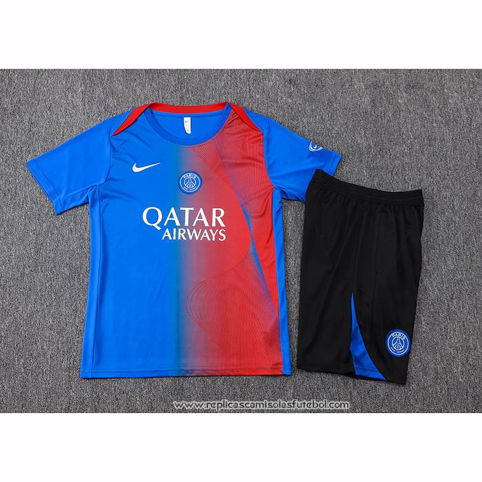 Fato de Treino Paris Saint-Germain 2025-2026 Manga Curta Azul Vermelho - Calcas Curta